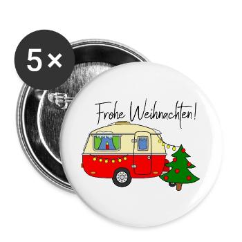 Frohe Weihnachten mit Wohnwagen - Caravan Camper - Buttons groß 56 mm (5er Pack) - Weiß - Vorne