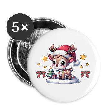 Lustiges Rentier Design für Fest der Liebe - Buttons groß 56 mm (5er Pack) - Weiß - Vorne