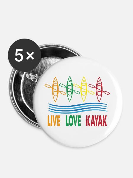 Live Love Kajak Kajakfahren Kajakfahren Kanu Kajak Kajak - Buttons groß 56 mm (5er Pack) - Weiß