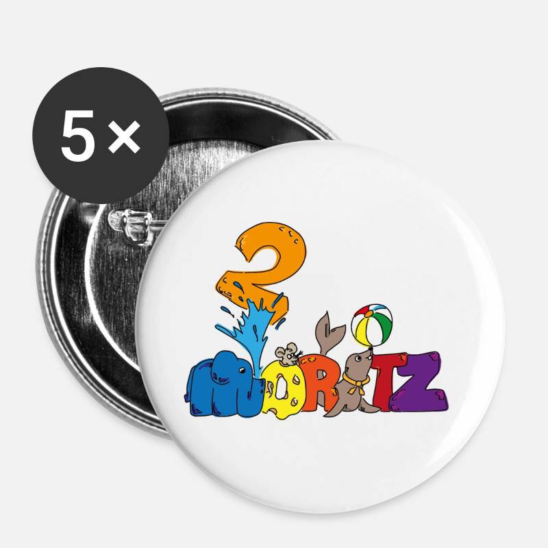 Moritz celebrates his 2nd birthday - Buttons large 2.2''/56 mm (5-pack) - white