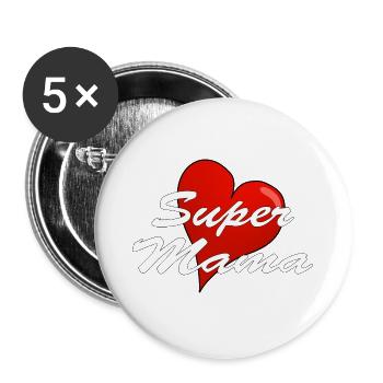 SUPER MAMA - Buttons groß 56 mm (5er Pack) - Weiß - Vorne