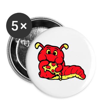 Caterpillar Worm Happy Eating Pizza Salami Fast Food - Buttons large 2.2''/56 mm (5-pack) - white - Front