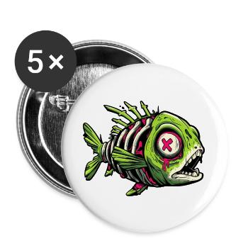 Graffiti de poisson zombie - Lot de 5 grands badges (56 mm) - blanc - Devant
