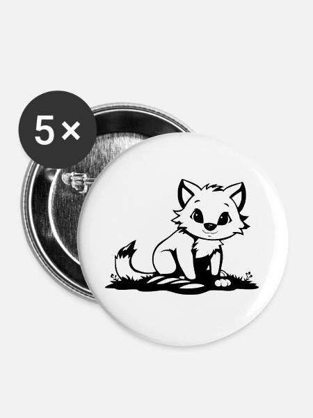 Fuchs - Buttons groß 56 mm (5er Pack) - Weiß