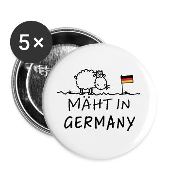 Mäht in Germany – Lustiger Schaf Spruch - Buttons groß 56 mm (5er Pack) - Weiß - Vorne
