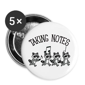 Waschbär Musiknoten Musik - Buttons groß 56 mm (5er Pack) - Weiß - Vorne