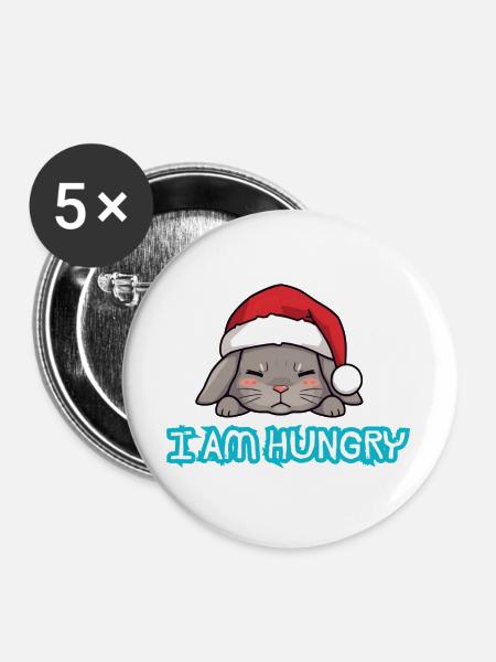 Weihnachten Gourmet Hase - Buttons groß 56 mm (5er Pack) - Weiß