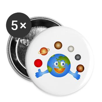 Drôle de Terre jongle avec des planètes colorées - Lot de 5 grands badges (56 mm) - blanc - Devant
