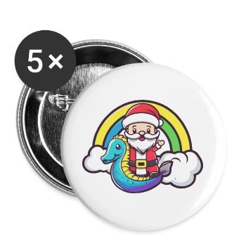 Seepferd Weihnachtsmann Weihnachten - Buttons groß 56 mm (5er Pack) - Weiß - Vorne
