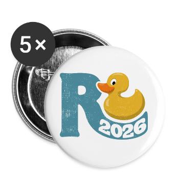 Gummiente Rente 2026 - Ruhestand - Pension - Buttons groß 56 mm (5er Pack) - Weiß - Vorne