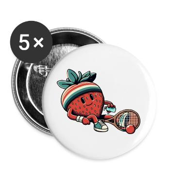 Strawberry Playing Tennis With Retro Headband - Buttons large 2.2''/56 mm (5-pack) - white - Front
