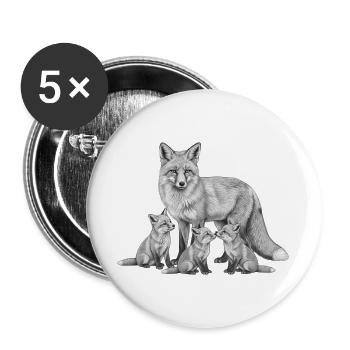 Fuchs und seine Jungen - Buttons groß 56 mm (5er Pack) - Weiß - Vorne
