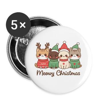 Miauige Weihnachtskatze Squad, Kätzchen - Buttons groß 56 mm (5er Pack) - Weiß - Vorne