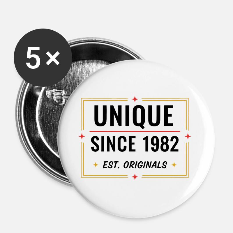 Unique Since 1982 – Vintage Birth Year Design - Buttons large 2.2''/56 mm (5-pack) - white