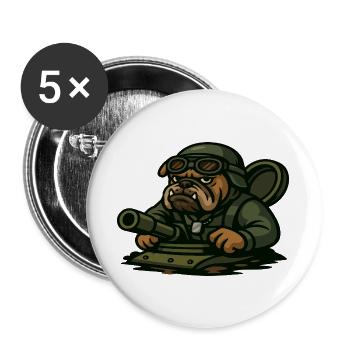 Bulldog Tank Driver Military Mascot Cartoon Art - Buttons large 2.2''/56 mm (5-pack) - white - Front