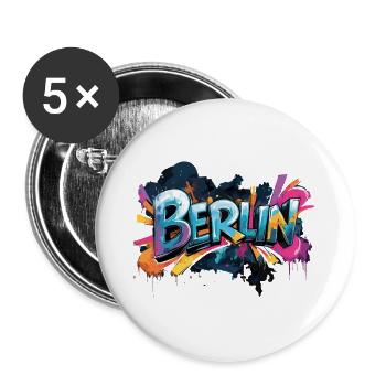 Berlin Graffiti Schrift Streetart Urban Style - Buttons groß 56 mm (5er Pack) - Weiß - Vorne
