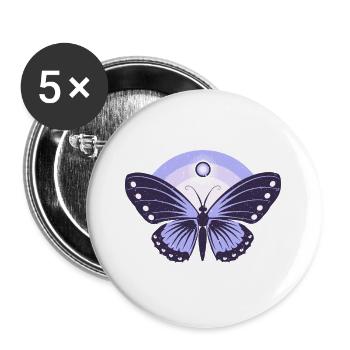 Niedlicher Flieder-Schmetterling - Buttons groß 56 mm (5er Pack) - Weiß - Vorne