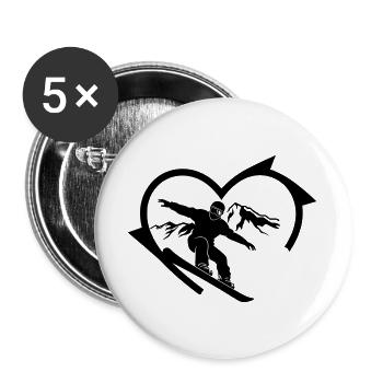 Snowboarder mit Bergpanorama und Herz  - Buttons groß 56 mm (5er Pack) - Weiß - Vorne