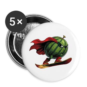 Superheld Wassermelone Auf Snowboard Action - Buttons groß 56 mm (5er Pack) - Weiß - Vorne