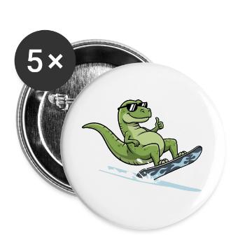 Cool dinosaur surfer with sunglasses - Buttons large 2.2''/56 mm (5-pack) - white - Front