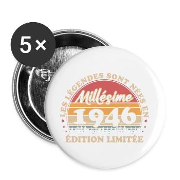 millésime 1946 vintage rétro anniversaire 80 ans - Lot de 5 grands badges (56 mm) - blanc - Devant