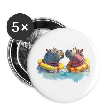 Doppelte Hippo Badespaß - Buttons groß 56 mm (5er Pack) - Weiß - Vorne