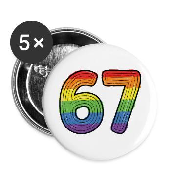 Rainbow 67 Fett Handgezeichnet Sechs Siebenstellige - Buttons groß 56 mm (5er Pack) - Weiß - Vorne