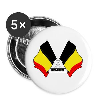 Drapeaux croisés de la Belgique - Lot de 5 grands badges (56 mm) - blanc - Devant