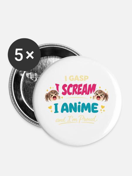 Anime-fangirl Schreit Anime-reaktion - Buttons groß 56 mm (5er Pack) - Weiß
