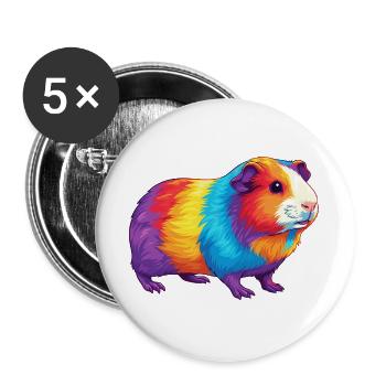 Buntes Meerschweinchen-Regenbogen-Pop-Art-Aquarell - Buttons groß 56 mm (5er Pack) - Weiß - Vorne