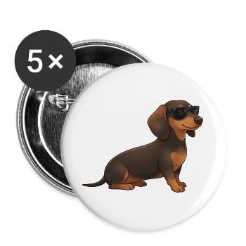 Teckel frais avec des lunettes de soleil, doux été fidèle - Lot de 5 grands badges (56 mm) - blanc - Devant