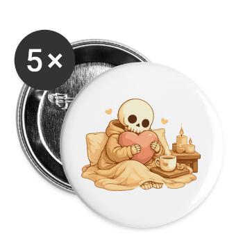 Cozy Skelett mit Herz – Ruhe & Selbstfürsorge - Buttons groß 56 mm (5er Pack) - Weiß - Vorne