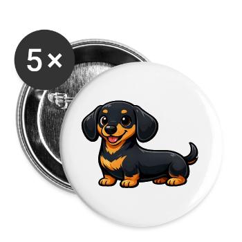 Süßer Dackel im Cartoon Stil - Buttons groß 56 mm (5er Pack) - Weiß - Vorne