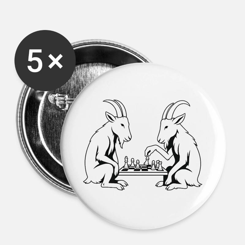 Schachmatt, Ziegenausgabe - Buttons groß 56 mm (5er Pack) - Weiß