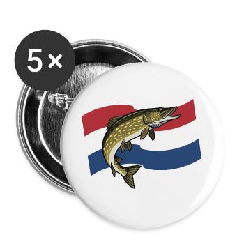 Pike Fishing Netherlands Holland - Buttons large 2.2''/56 mm (5-pack) - white - Front