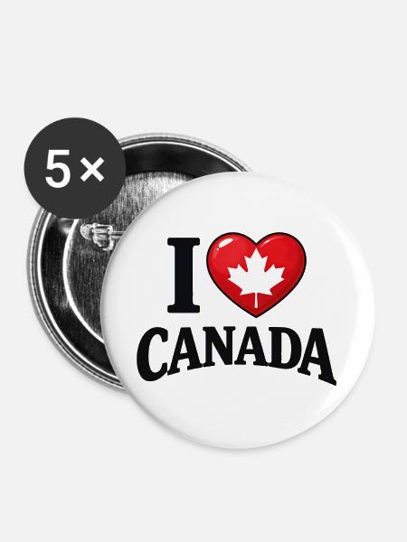 I Love Canada – Ahornblatt-Botschaft - Buttons groß 56 mm (5er Pack) - Weiß