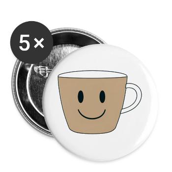 Lächelnder Kaffeebecher Design - Buttons groß 56 mm (5er Pack) - Weiß - Vorne