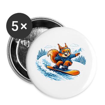 Lustiges Snowboard Eichhörnchen – Winter Fun - Buttons groß 56 mm (5er Pack) - Weiß - Vorne