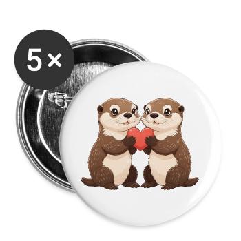 Otter duo with heart - Buttons large 2.2''/56 mm (5-pack) - white - Front