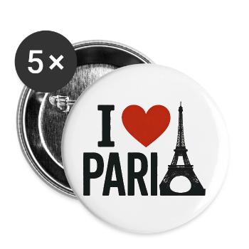 Ich liebe Paris Coeur und den Eiffelturm - Buttons groß 56 mm (5er Pack) - Weiß - Vorne