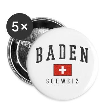 Baden Schweiz Logo mit Schweizer Flagge - Buttons groß 56 mm (5er Pack) - Weiß - Vorne
