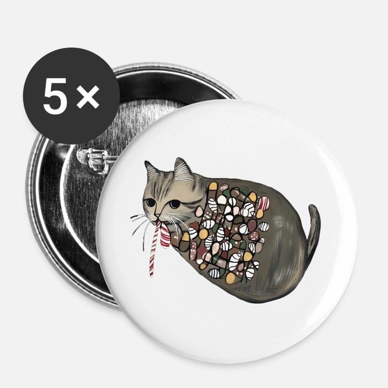 Candy Pattern Candy Cat - Buttons large 2.2''/56 mm (5-pack) - white