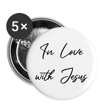 Verliebt in Jesus Erettet aus Gnade Geliebt  - Buttons groß 56 mm (5er Pack) - Weiß - Vorne