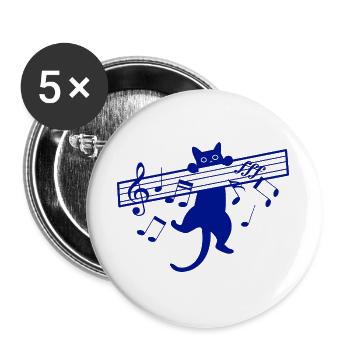 Cute Cat Music Musician Musical Instrument - Buttons large 2.2''/56 mm (5-pack) - white - Front