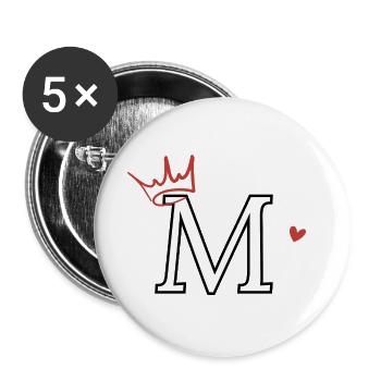 Buchstabe m Kronenherz - Buttons groß 56 mm (5er Pack) - Weiß - Vorne