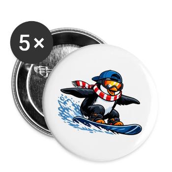Pinguin Boarder Wintersport - Buttons groß 56 mm (5er Pack) - Weiß - Vorne
