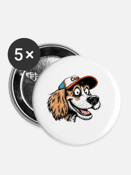 Cooler Goofy Dog - Buttons groß 56 mm (5er Pack) - Weiß