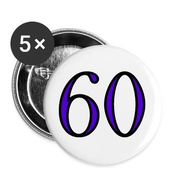 60. 60 JAHRE. 60-JÄHRIGES JUBILÄUM. 60. GEBURTSTAG. - Buttons groß 56 mm (5er Pack) - Weiß - Vorne