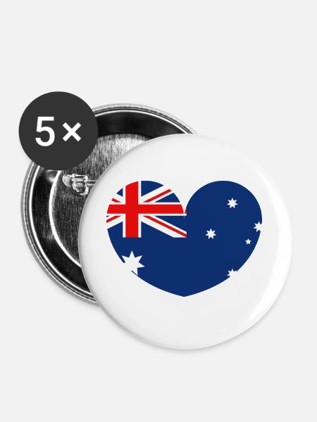 Australische Flagge mit Herz - Buttons groß 56 mm (5er Pack) - Weiß