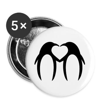 Pinguin Liebespaar Herz – Minimalistisches Design - Buttons groß 56 mm (5er Pack) - Weiß - Vorne